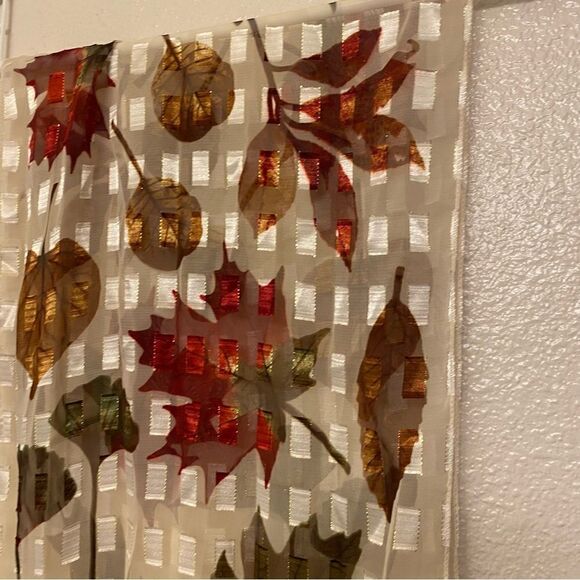 Unique semi sheer silky fall leaves print pattern scarf wrap 13x58 - Picture 2 of 4